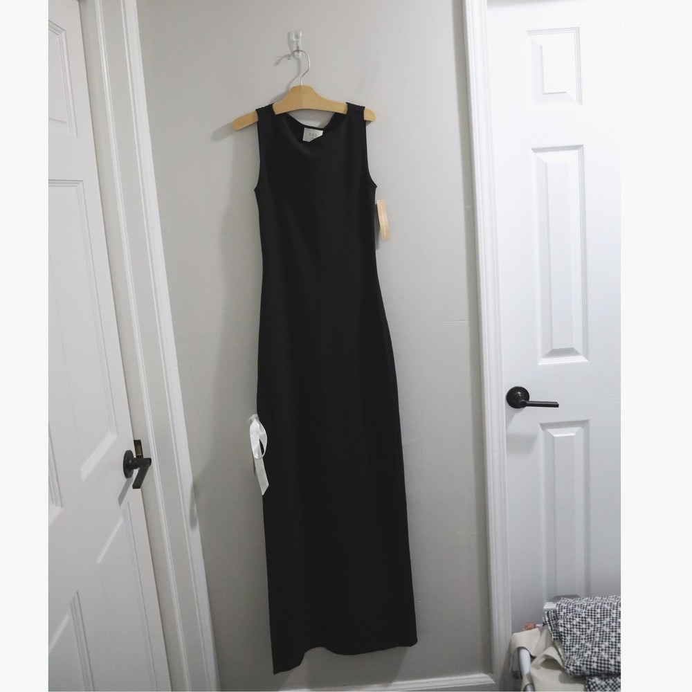 o.p.t Black Sleeveless Maxi Dress with White Bow Side Slit XS